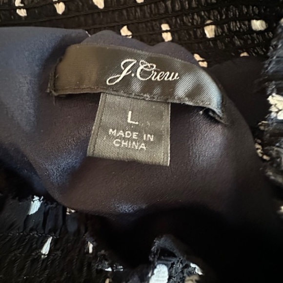 Women's J. Crew Black and White Polka Dot Lined High Neck Blouse Sz L - Picture 7 of 8